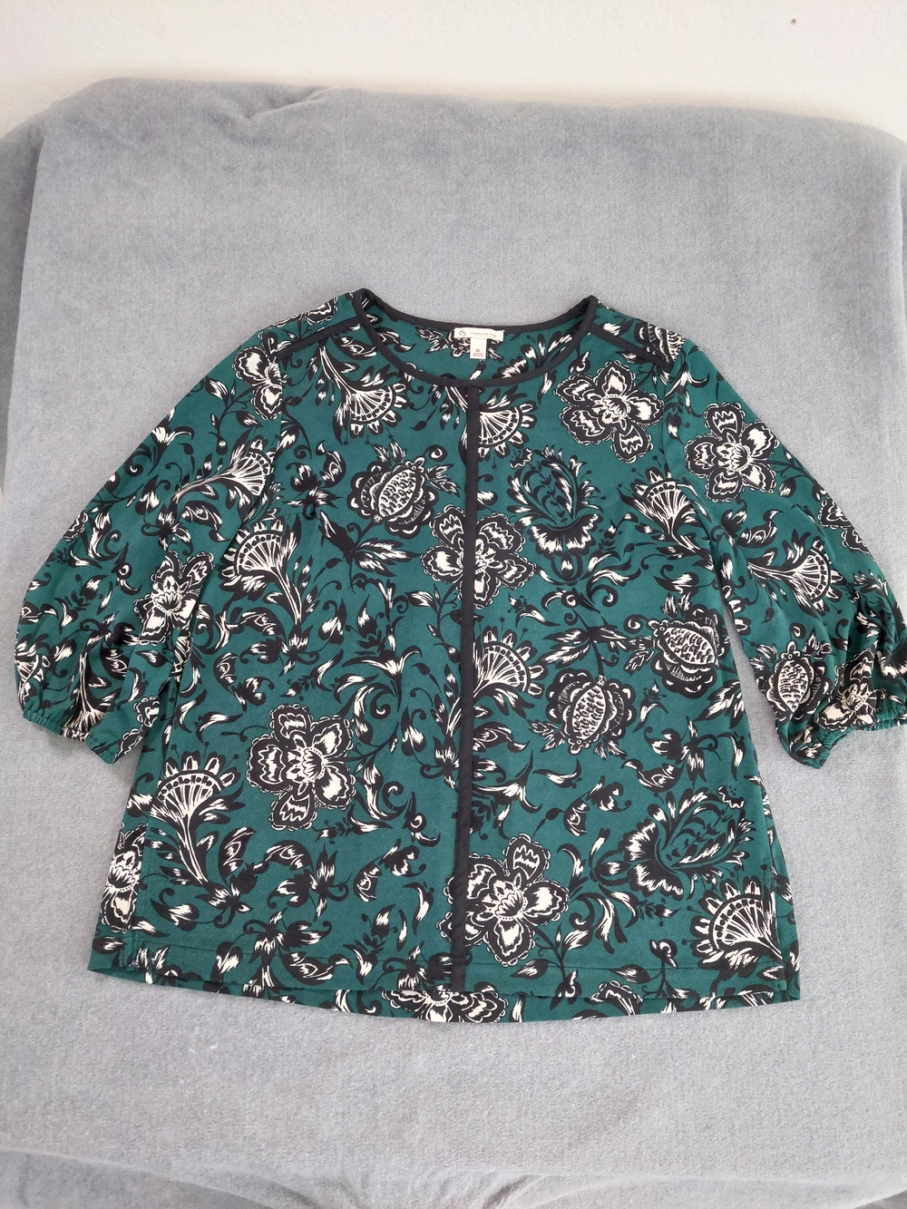 Christopher & Banks Floral Print Blouse Size XL Green Black Abstract